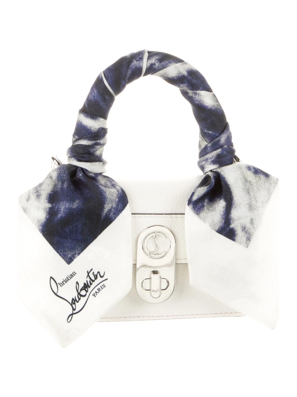 Christian Louboutin Mini Elisa Top Handle Bag in White w/ Logo Twilly Scarf